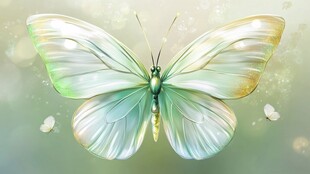 梦幻绿翼蝴蝶唯美画面