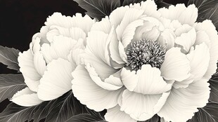 黑白牡丹花卉特写