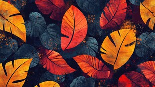 热带多彩树叶无缝图案