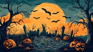 万圣节恐怖墓地夜景画面