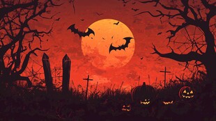 万圣节月夜墓地奇幻景象