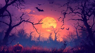 黄昏下的万圣节奇幻森林