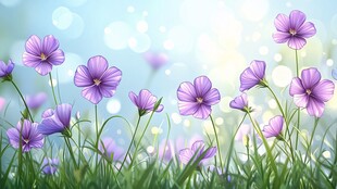 紫色小花绽放于绿意间