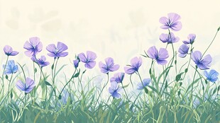 紫色小花绽放于绿草间