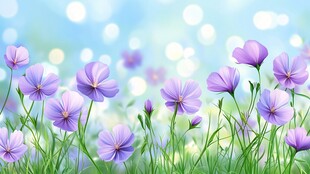 梦幻紫花绽放于绿野间