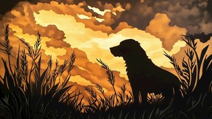 夕阳下的狗狗剪影