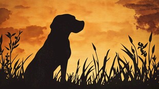 夕阳下的狗狗剪影