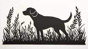 草地中的狗剪影