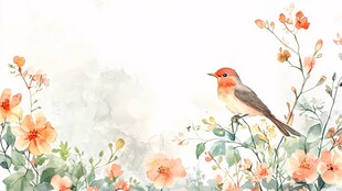 花鸟水彩画 清新自然之景