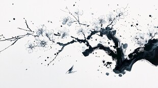 水墨梅花枝头飞鸟图