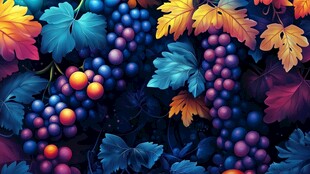梦幻多彩葡萄与叶片图景
