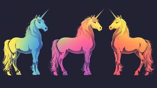 梦幻三色独角兽插画