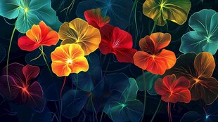 梦幻多彩花朵插画