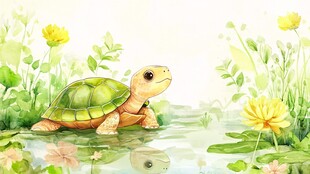 池塘边的可爱小乌龟