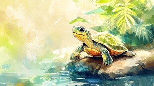 阳光下休憩的绿海龟