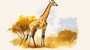 水彩风草原上的长颈鹿