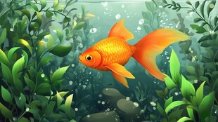 金鱼悠游于水草间的美景