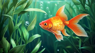 畅游水草间的美丽金鱼