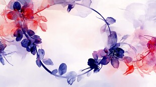 水彩花卉环形梦幻图案