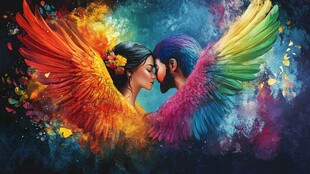 梦幻情侣 彩色羽翼下的浪漫