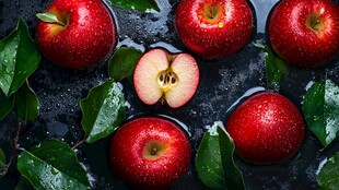 红苹果与绿叶的清新组合