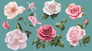 手绘粉色系花卉插画集