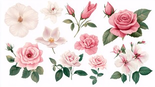 粉色系花卉插画素材集合