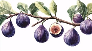 枝头紫无花果清新插画