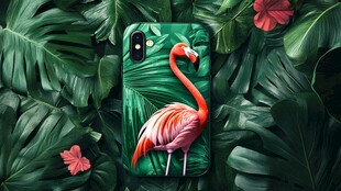 火烈鸟图案手机壳 绿植环绕