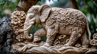 精美大象木雕艺术作品