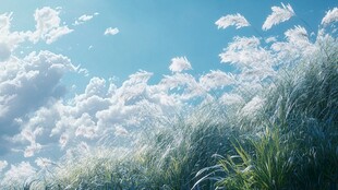 蓝天芦苇景 清新自然风