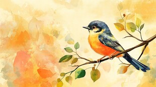 枝头小鸟的水彩梦幻图景