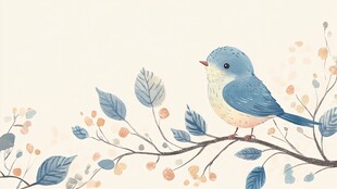 枝头蓝鸟的清新插画