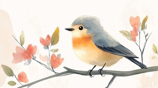 枝头小鸟伴繁花