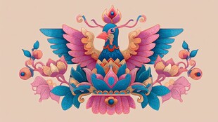 多彩凤凰花卉装饰图案