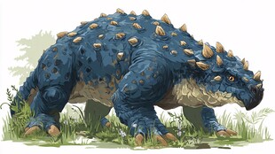 蓝色尖刺恐龙于草地中