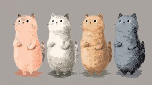 四只萌猫站立姿态图