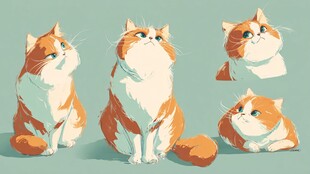 四幅姿态各异的可爱猫咪