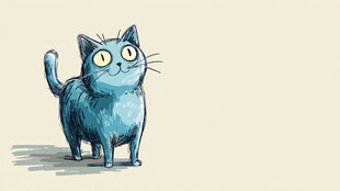 蓝色猫咪插画 俏皮可爱