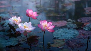 雾中绽放的娇艳荷花