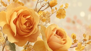 两朵娇艳黄玫瑰花卉图