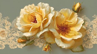 黄玫瑰与蕾丝的优雅组合