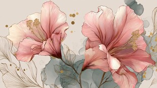 粉色芙蓉花水彩风插画