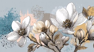 手绘玉兰花枝艺术插画