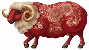 红底金纹吉祥羊形象