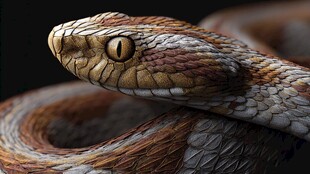 盘绕的多彩蛇特写