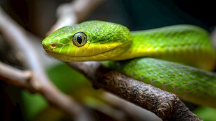 翠绿蛇栖息于树枝上