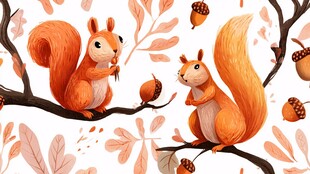 秋日松鼠栖于枝叶间