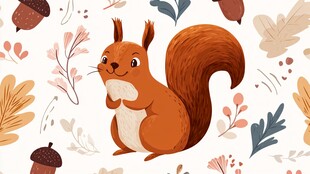 可爱松鼠置身缤纷植物间