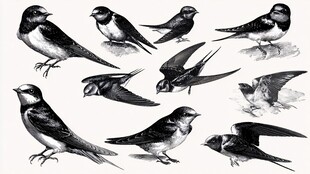 复古风格燕子鸟类插画